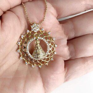 Virgen de la Caridad del Cobre Necklace 17.5 Inches Ball Chain Round Cuban Medal